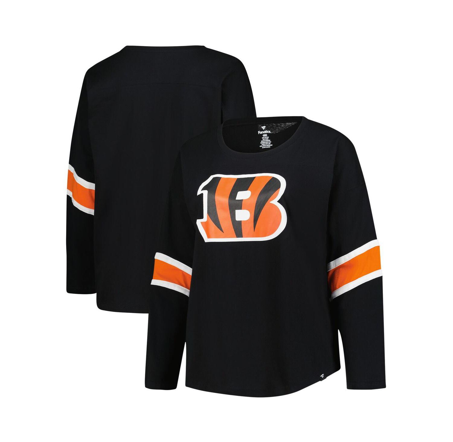 Women's Black Cincinnati Bengals Plus Size Redzone 3/4-Sleeve Scoop Neck T-Shirt