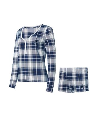 Concepts Sport - Women's Navy/Silver Dallas Cowboys Ashford Long Sleeve V-Neck Top Short Set