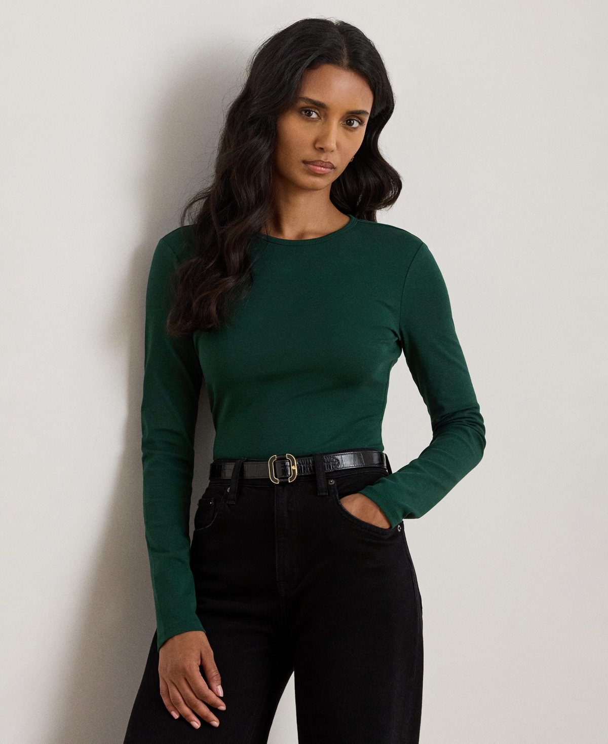 Ralph Lauren Stretch Cotton Long-sleeve Tee In Green