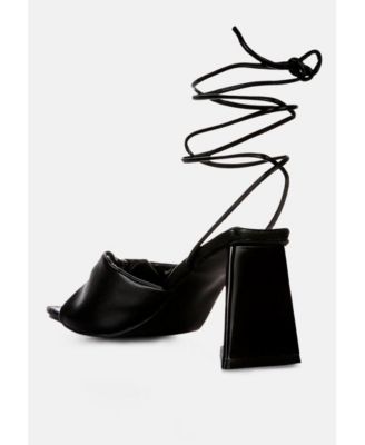 Womens Primavera Ruched Triangular Heel Lace Up Sandal