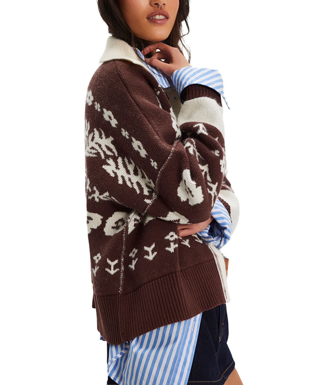 Free People Women's Shelby Collared Button-Front Cardigan Sweater
