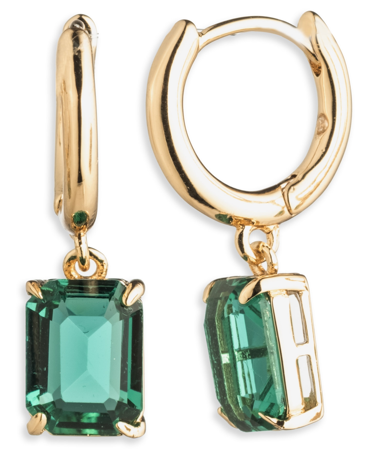 Ralph Lauren Glass Stone Drop Huggie Earrings In Green