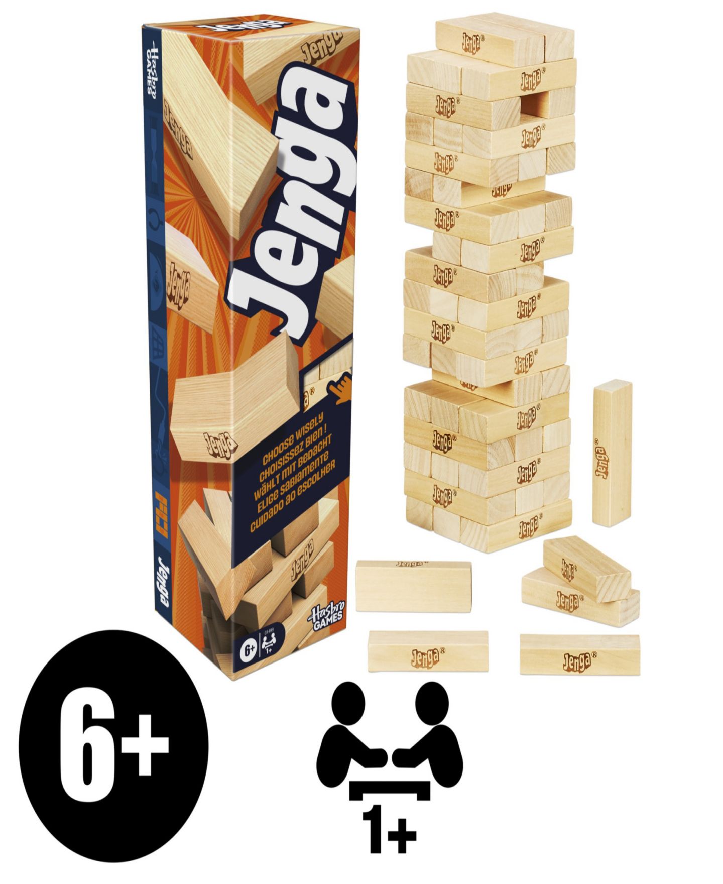 Детские настольные игры Hasbro Gaming Jenga Classic 54-Piece Board Game, Ages 6+, цвет: Разноцветный — фото 1