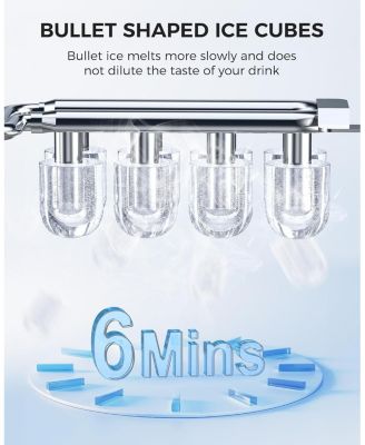 Countertop Ice Maker Machine, 8 Ice Cubes in 6 mins, 26lb/Day Ice with 2 Sizes- Portable Mini, Basket/Scoop for Home/Party/Bar