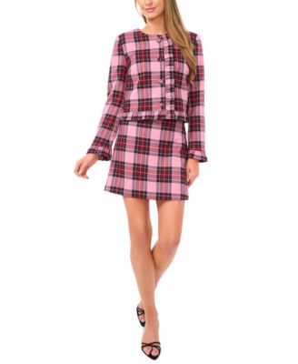 Women's Collarless Crew Neck Ruffle Detail Jacket