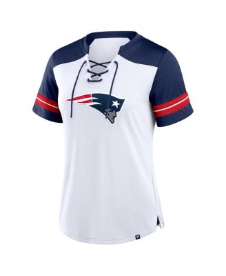 Women's White/Navy New England Patriots Foiled Primary Lace-Up T-Shirt