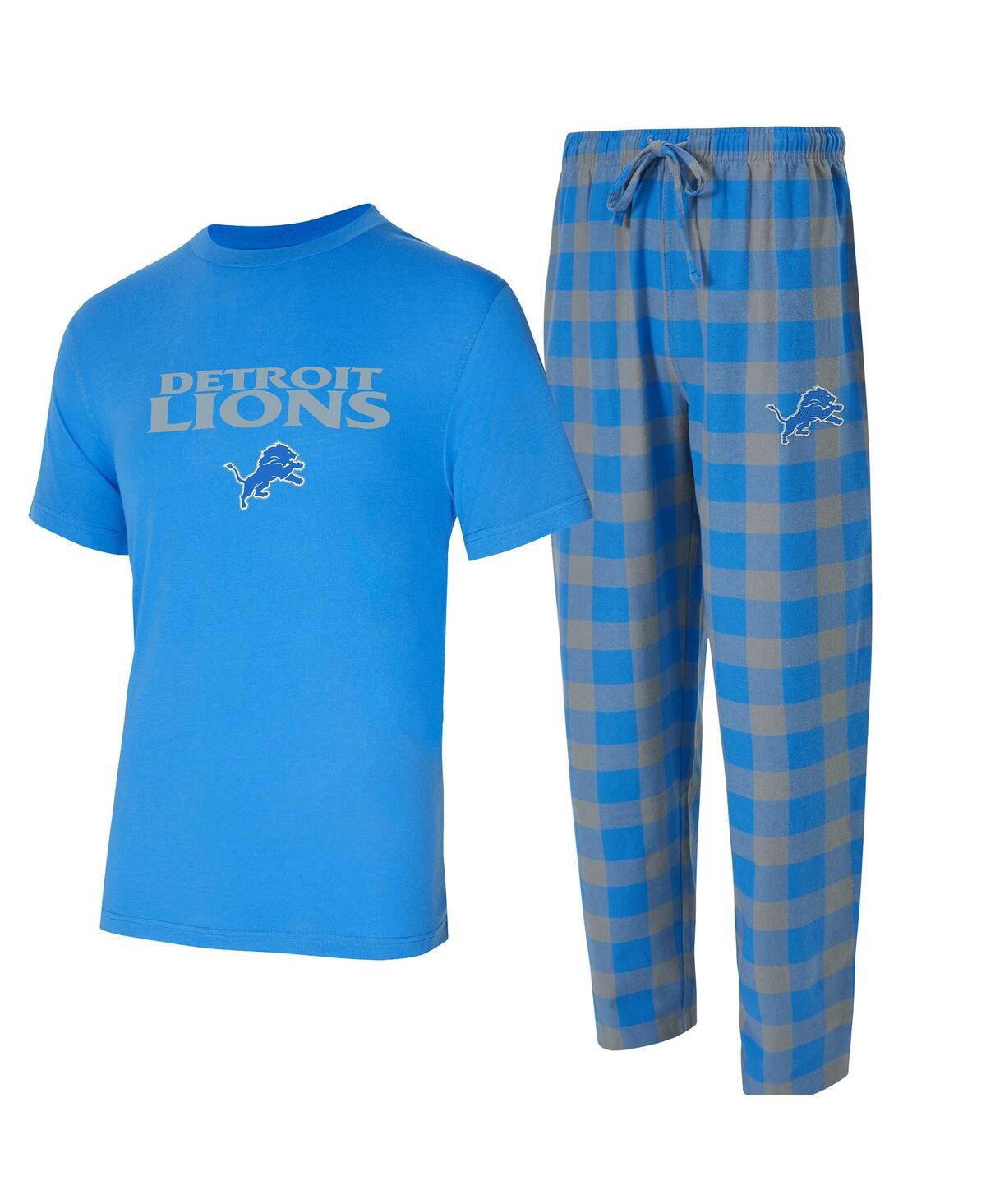 Concepts Sport Men's 2-piece Blue/silver Detroit Lions Avondale T-shirt And Flannel Pants Set In Blue