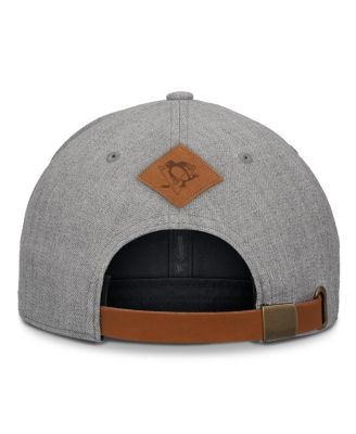 Men's Heather Gray Pittsburgh Penguins Elements A-Frame Leather Strapback Hat
