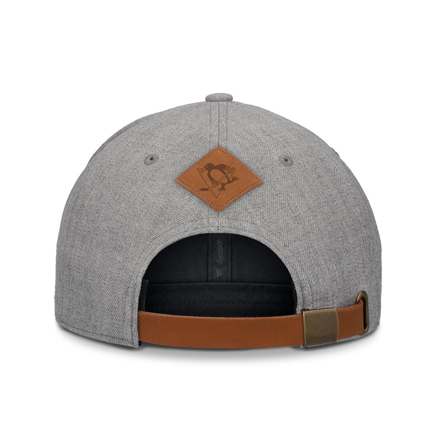 Мужской головной убор Fanatics Heather Gray Pittsburgh Penguins Elements A-Frame Leather Strapback Hat — фото 4