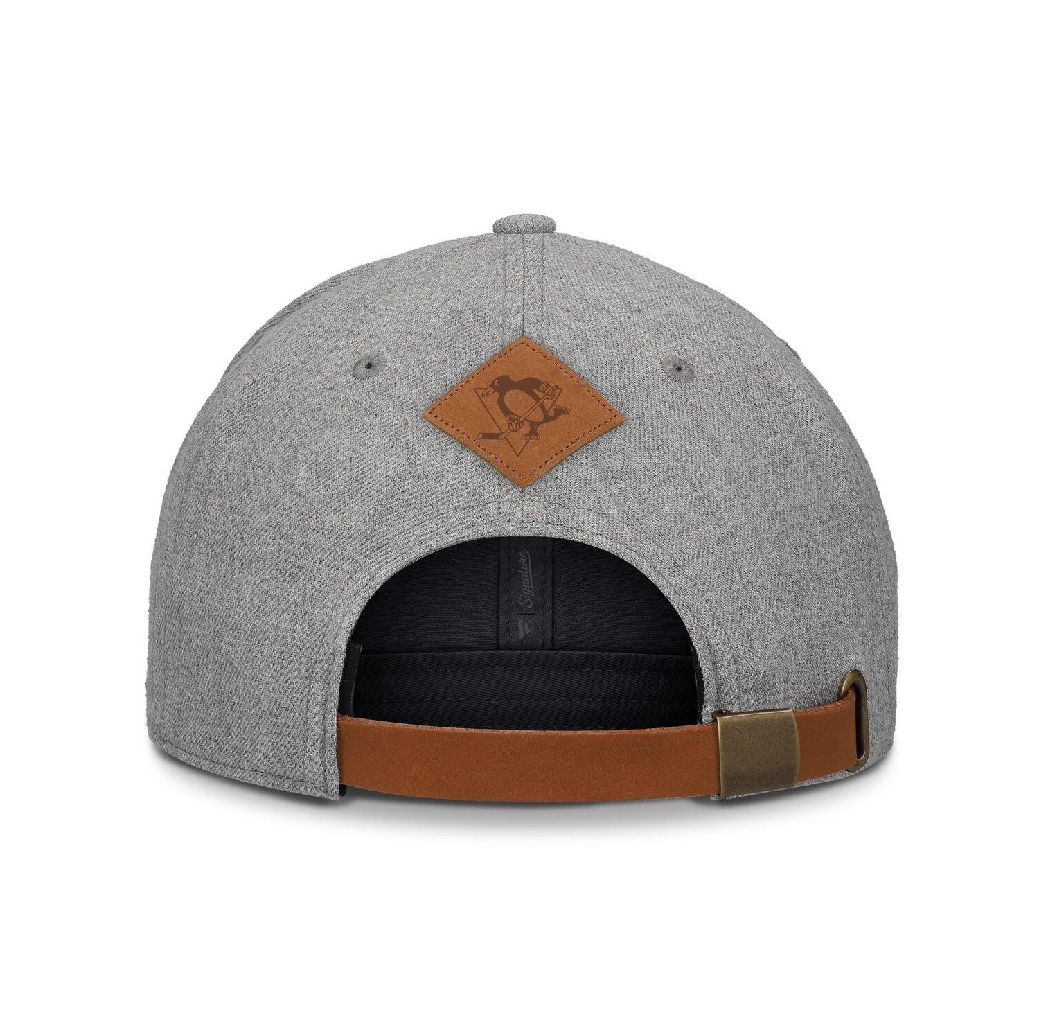 Men's Heather Gray Pittsburgh Penguins Elements A-Frame Leather Strapback Hat