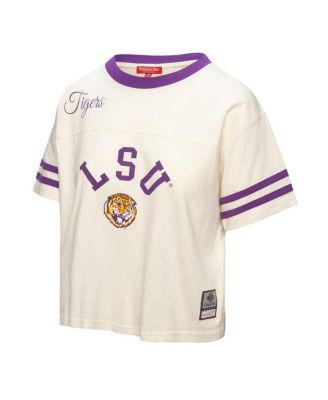 Women's Cream LSU Tigers Cropped Ringer T-Shirt