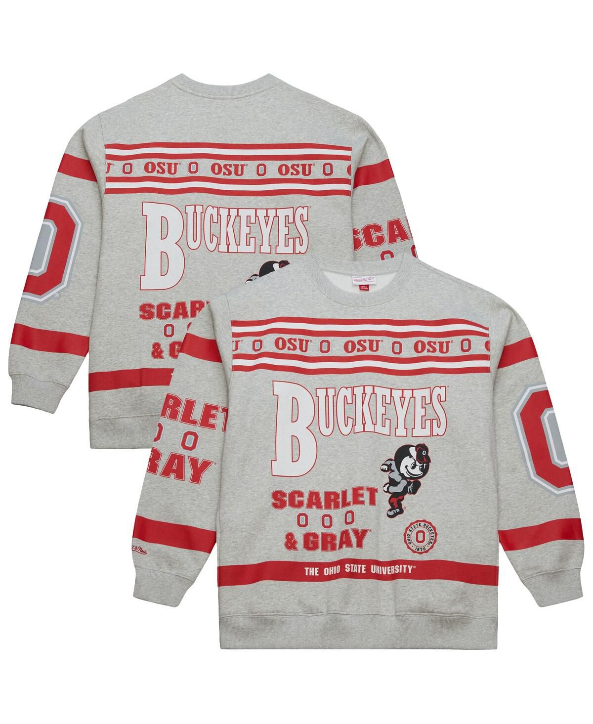 Мужская серая толстовка с принтом Buckeyes от штата Огайо по всему телу