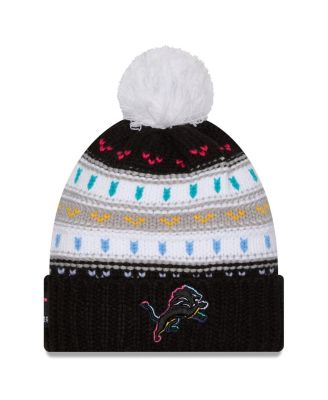New Era - Women's Black Detroit Lions 2025 NFL Crucial Catch Cuffed Knit with Pom Hat