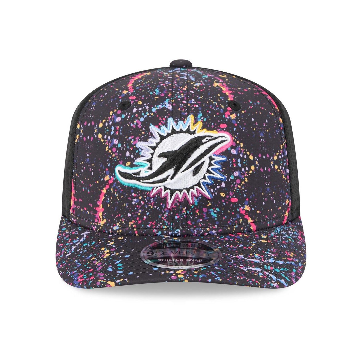 Men's Black Miami Dolphins 2025 NFL Crucial Catch 9SEVENTY Adjustable Hat