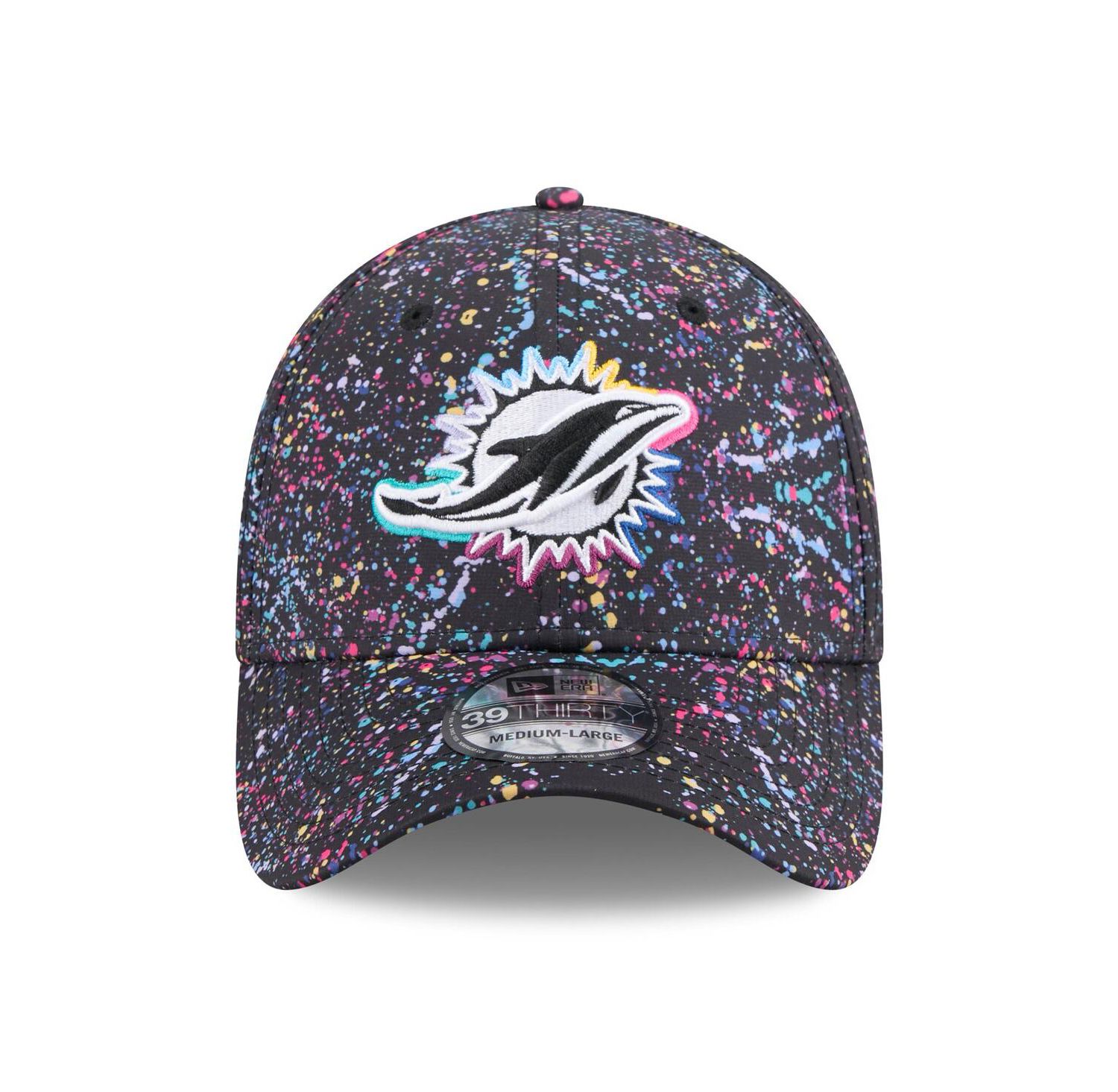 Men's Black Miami Dolphins 2025 NFL Crucial Catch 39THIRTY Flex Hat