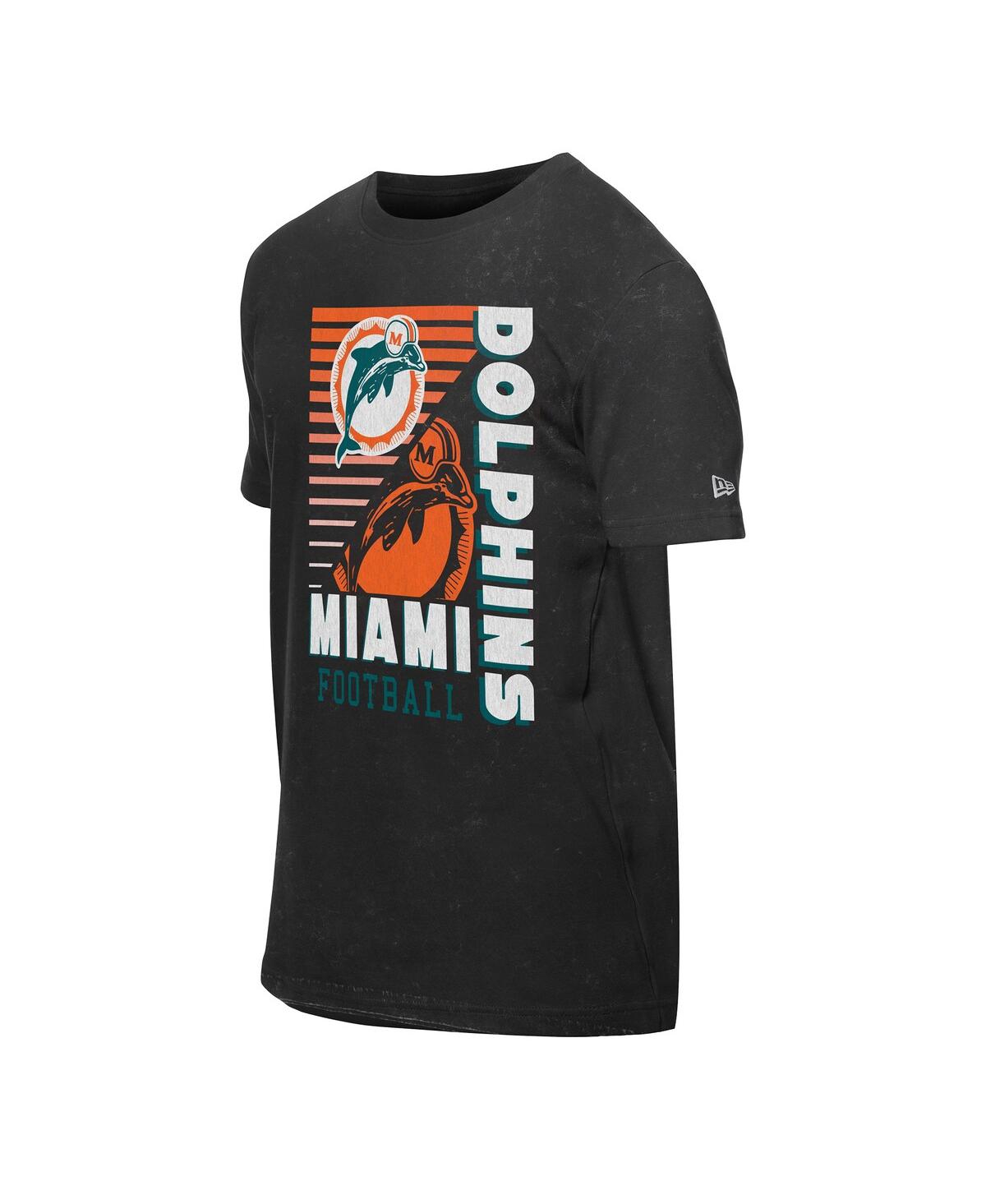 New Era Men's Black Miami Dolphins Retro Logo Enzyme Washed Oversized T-shirt In Black
