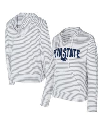 Concepts Sport - Men's White/Gray Penn State Nittany Lions French Terry Striped V-Neck Pullover Hoodie