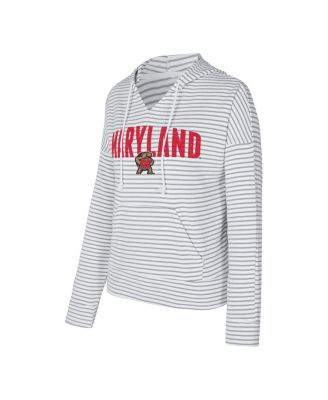 Men's White/Gray Maryland Terrapins French Terry Striped V-Neck Pullover Hoodie