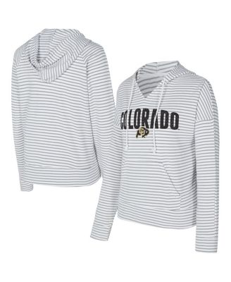 Men's White/Gray Colorado Buffaloes French Terry Striped V-Neck Pullover Hoodie