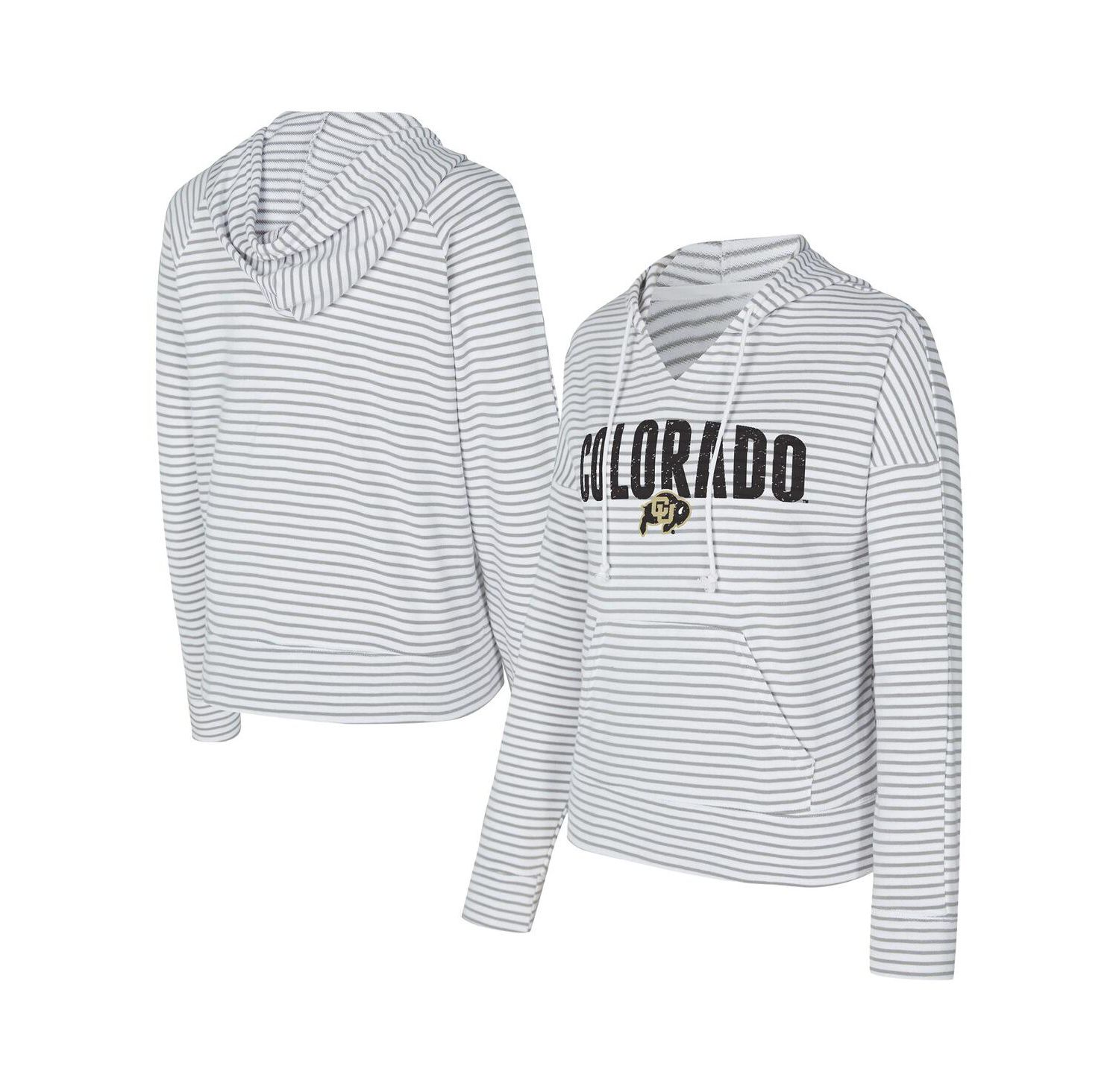 Men's White/Gray Colorado Buffaloes French Terry Striped V-Neck Pullover Hoodie