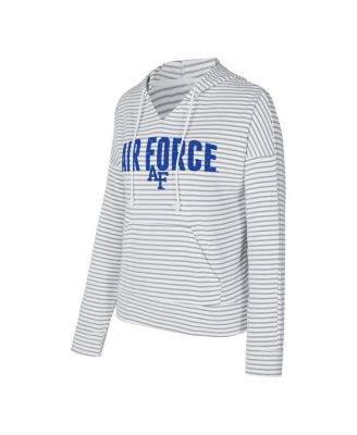 Men's White/Gray Air Force Falcons French Terry Striped V-Neck Pullover Hoodie