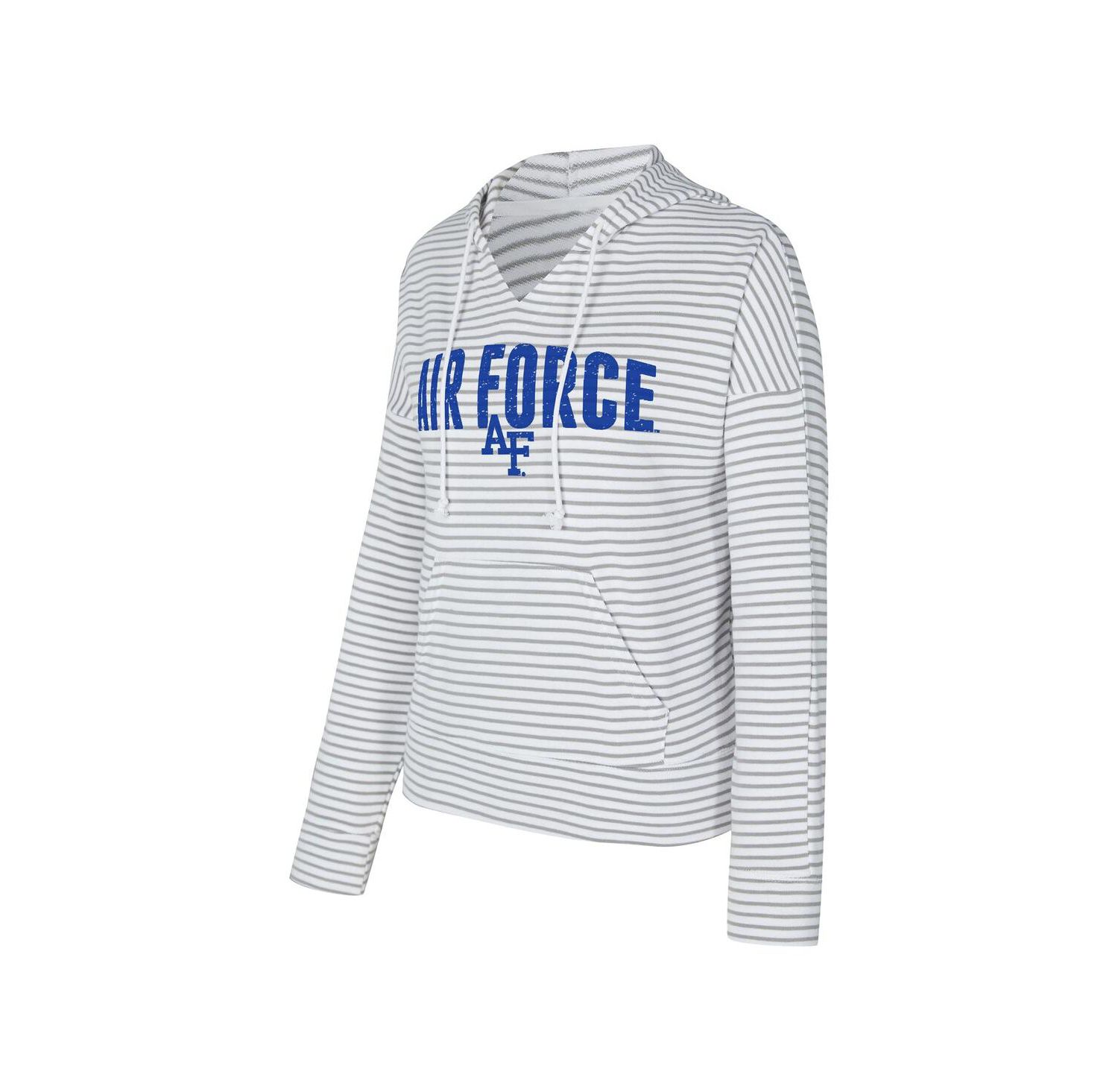 Men's White/Gray Air Force Falcons French Terry Striped V-Neck Pullover Hoodie