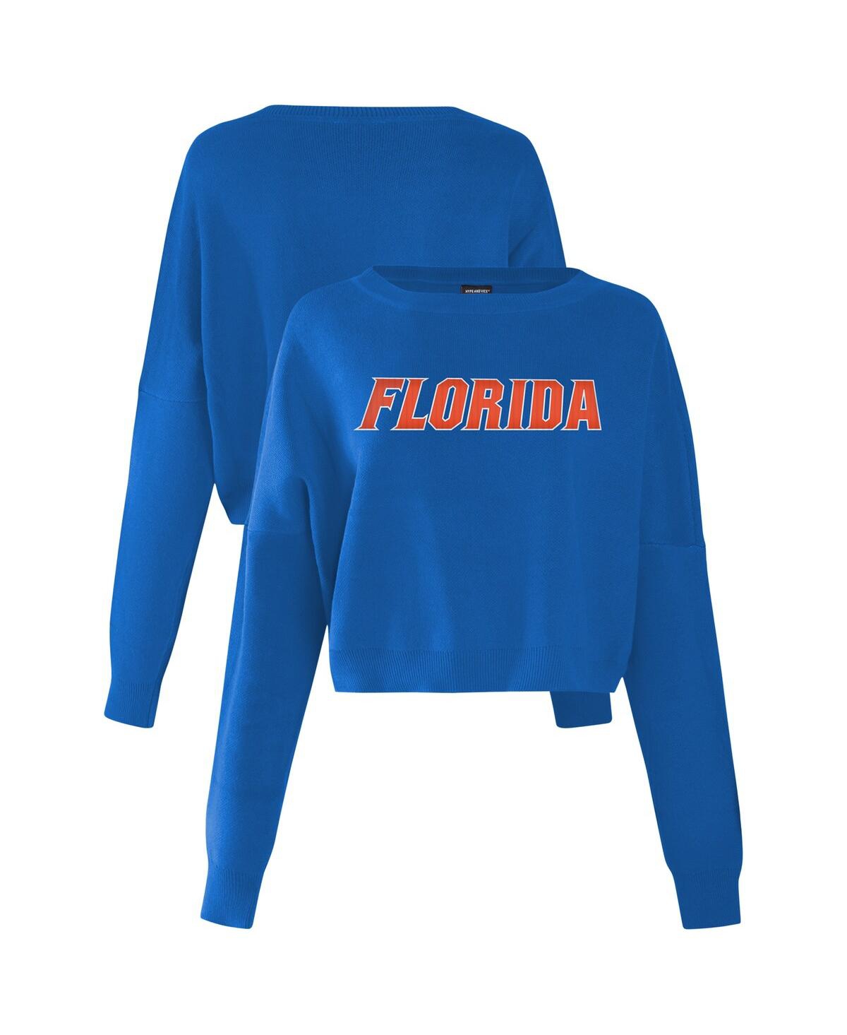 Hype And Vice Women's Royal Florida Gators Oversized Cropped Ivy Knit Pullover Sweater In Blue