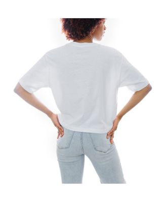 Women's White Kansas Jayhawks Slogan Boxy Fit Cropped T-Shirt