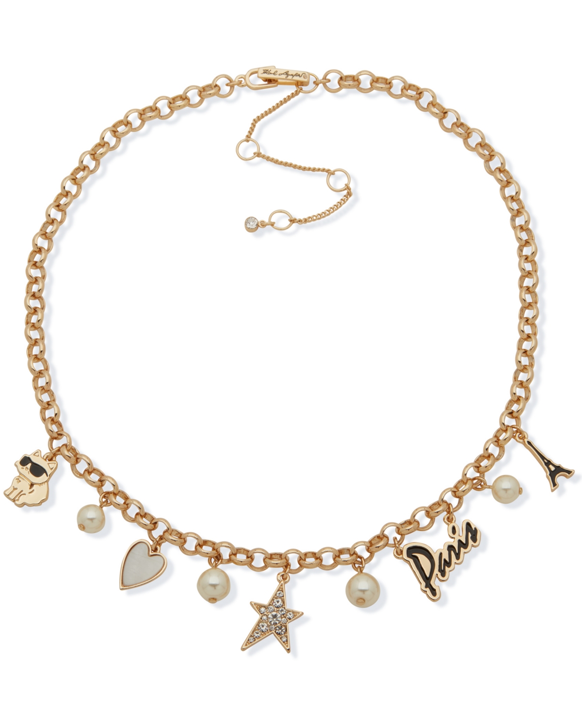 Karl Lagerfeld Multi-stone Frontal Charm Necklace In Gold