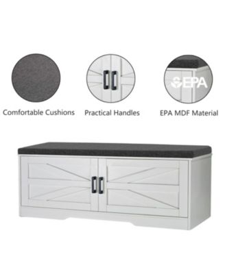 Farmhouse Storage Bench with Padded Seat & Barn Doors