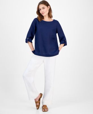 Women's  100% Linen D-Ring Top, Created for Macy's
