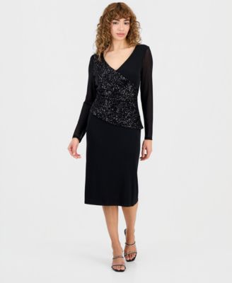 Connected - Women's Sequin-Panel Jersey Sheath Dress