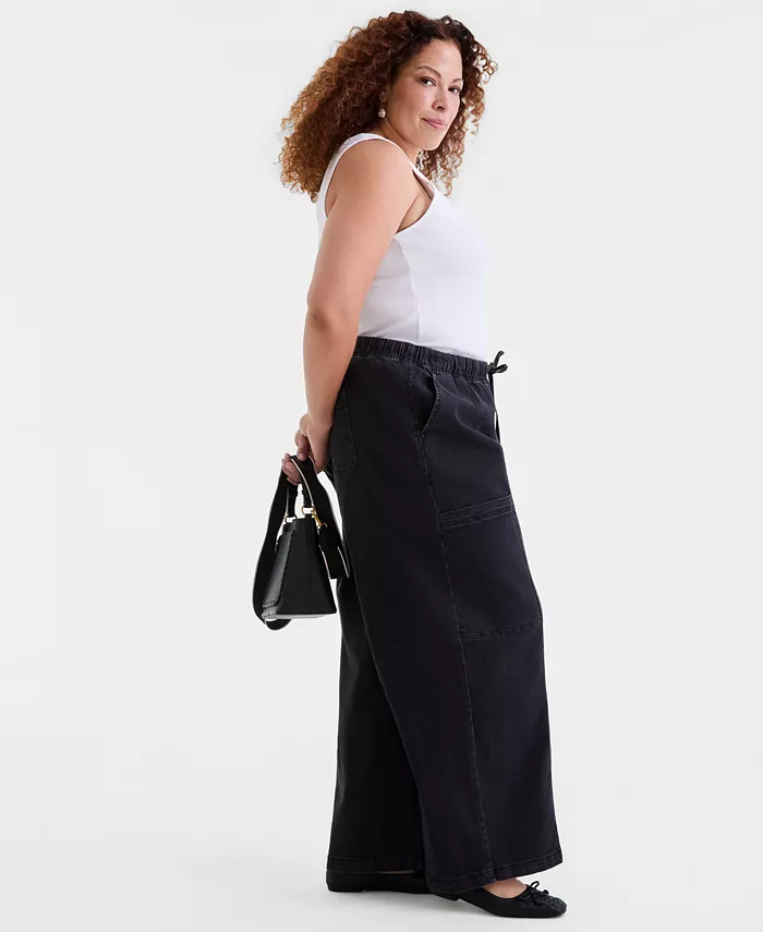 Plus Size Pull-On Utility Wide-Leg Jeans - thumbnail 2