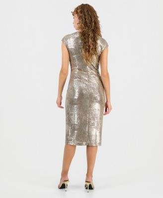 Women's Metallic Print Cap Sleeve Sheath Dress