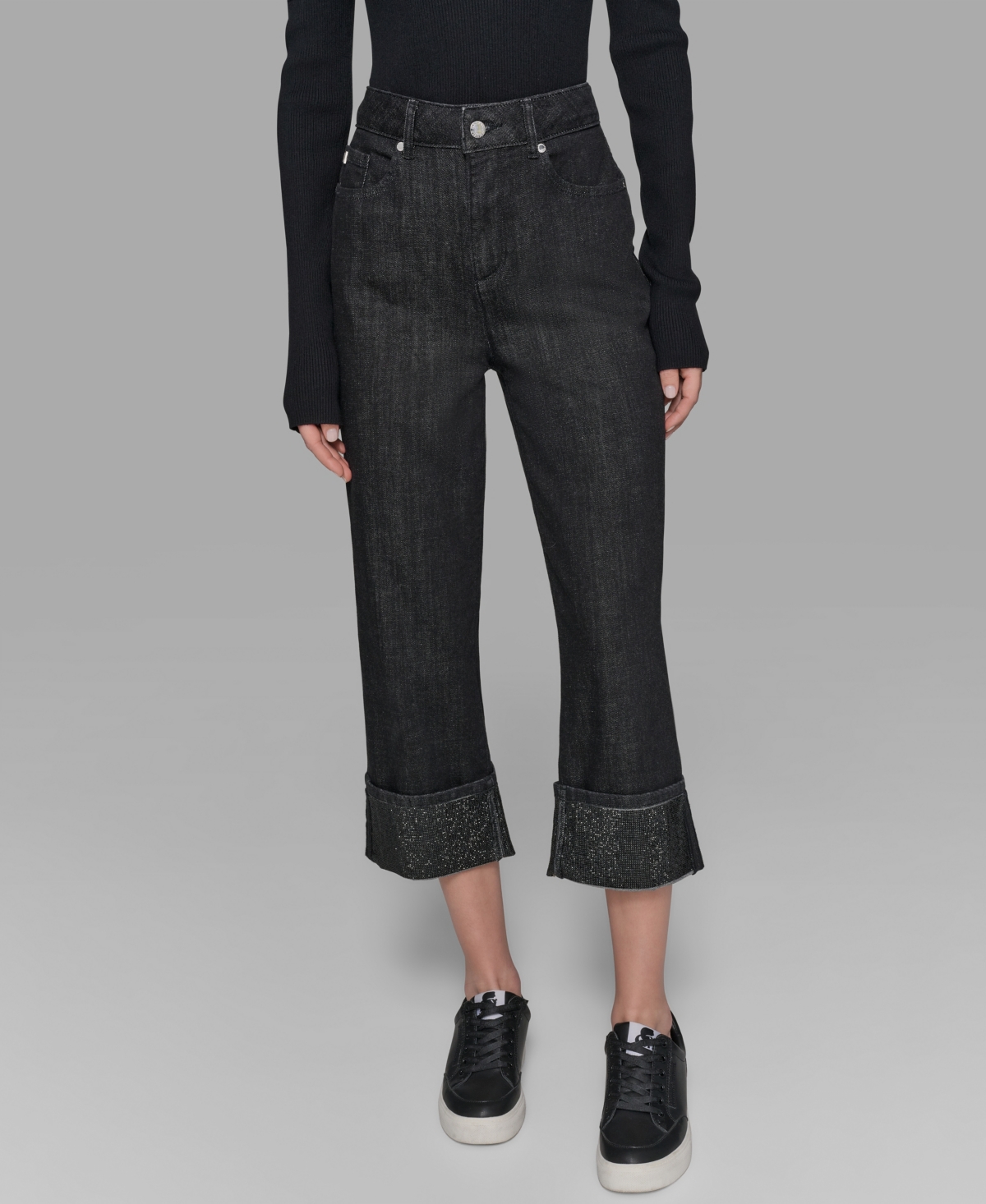 Karl Lagerfeld Women's Crystal Cuff Jeans In Black