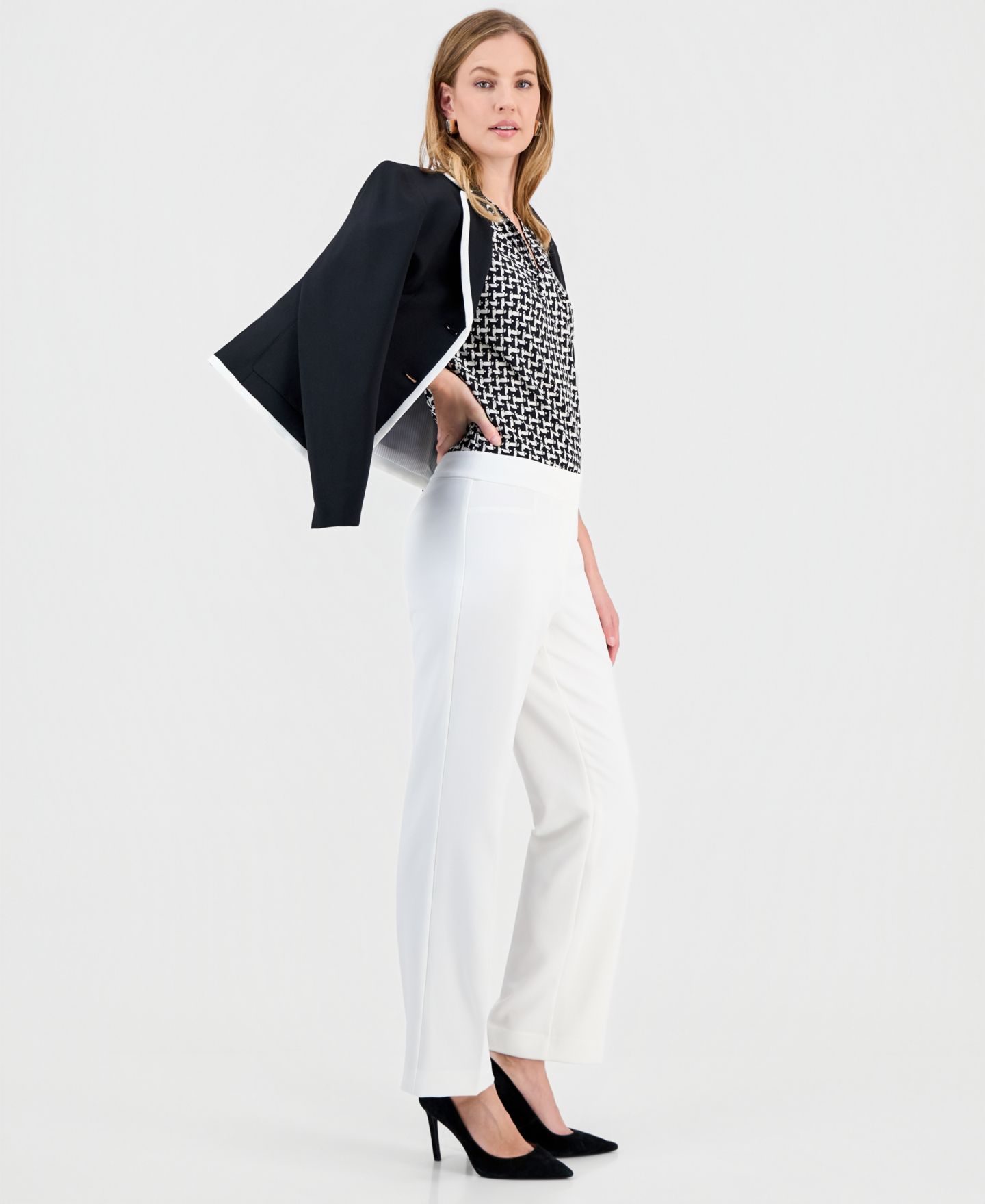 Женские брюки Kasper Stretch Crepe High-Rise Straight Pants, Regular & Petite, цвет: Ванильный ледяной — фото 2
