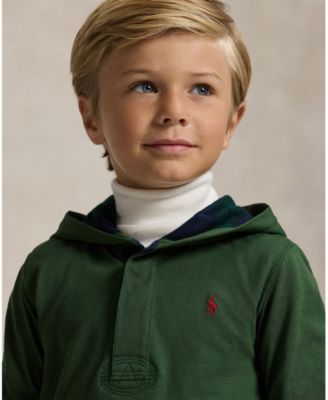 Boys' 2-7 Plaid-Trim Hooded Rugby Sweatshirt