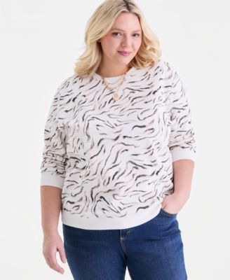 Plus Size Zebra Brush Crewneck Sweatshirt