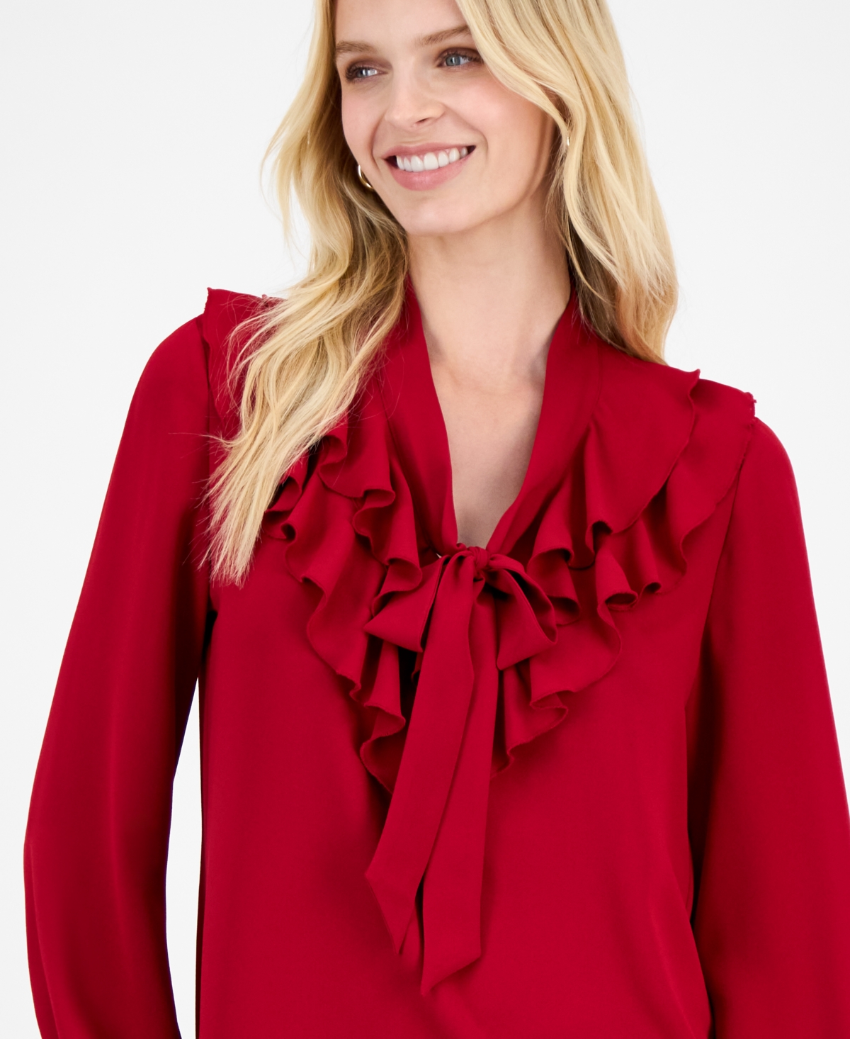 Kasper Women's Ruffled Tie-front Long-sleeve Blouse In Red