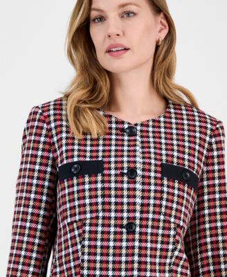 Women's Houndstooth Collarless Button-Front Jacket, Regular & Petite