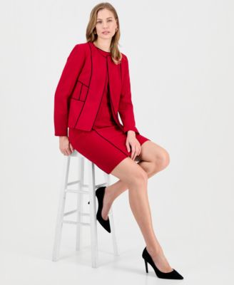 Women's Contrast Piping Open-Front Jacket, Regular & Petite