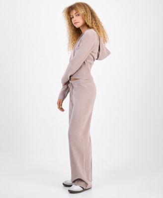 Hippie Rose Juniors Chenille Full Zip Hoodie Chenille Wide Leg Drawstring Pants In Pink