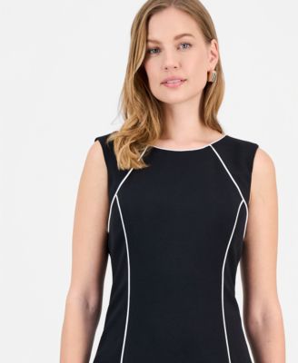 Women's Stretch-Crepe Contrast-Piping Sheath Dress