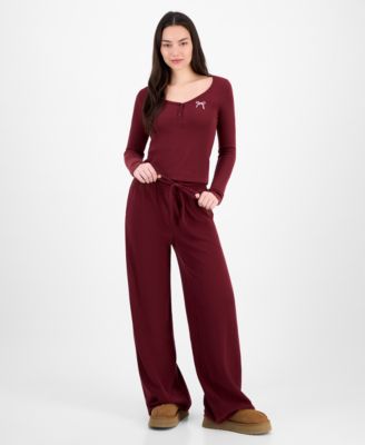 Madden Girl - Juniors' Embroidered Thermal Henley Top