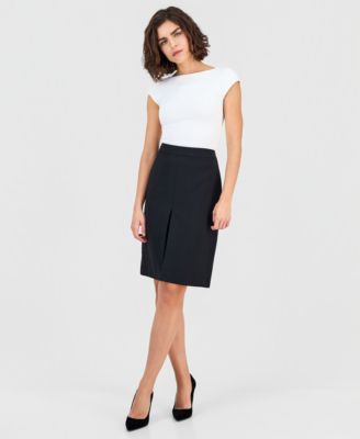 Kasper - Petite Stretch Crepe Box-Pleat A-Line Skirt