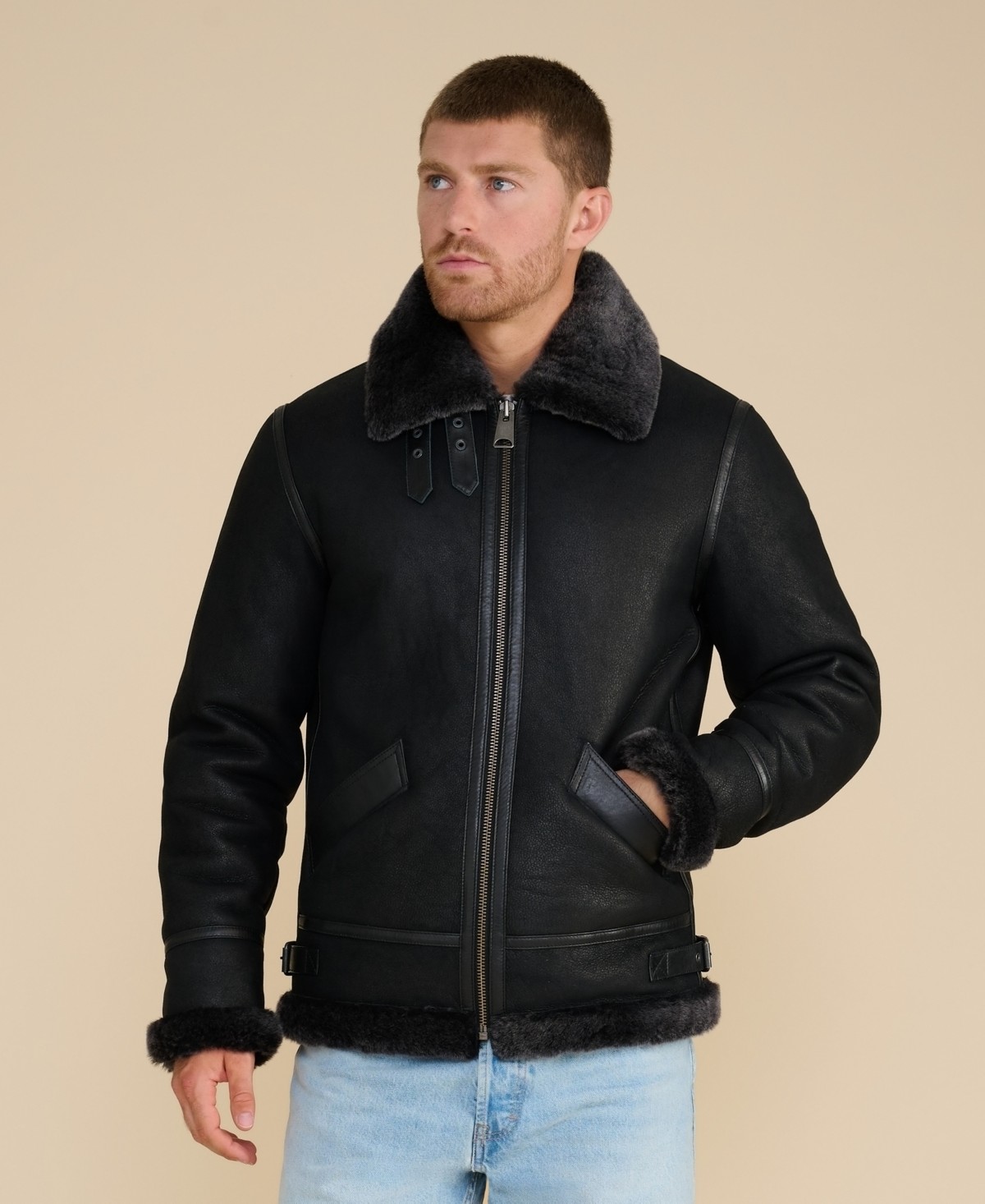 Мужские куртки Furniq UK Men's Suede Shearling Jacket, Black — фото 1