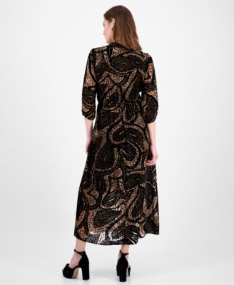 Women's Printed V-Neck Tiered Maxi Dress