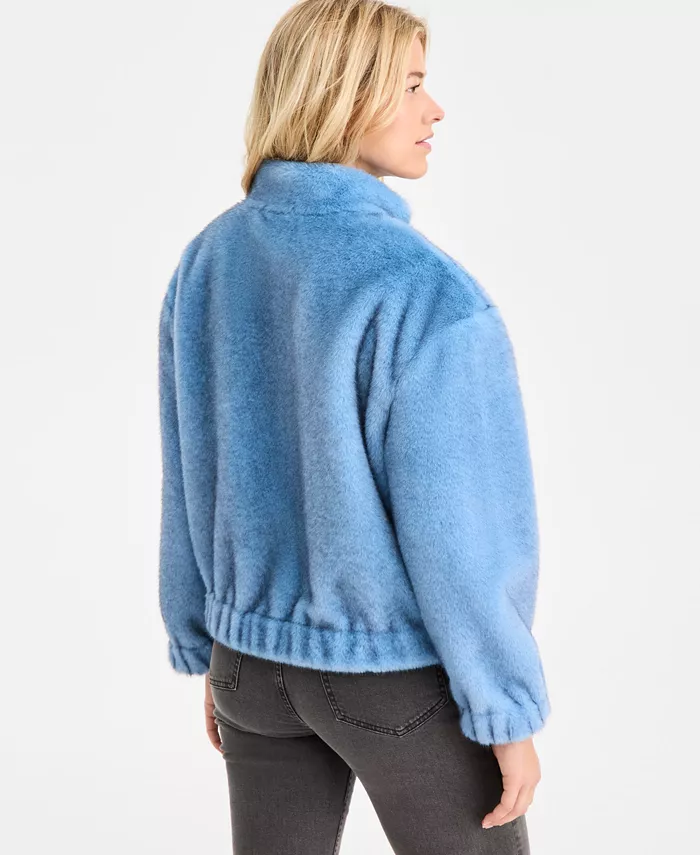 Women's Woven Solid Faux-Fur Bomber Jacket - thumbnail 2