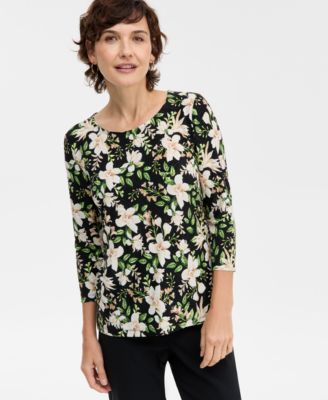 JM Collection - Women's Bethany Bouquet 3/4-Sleeve Jacquard Top
