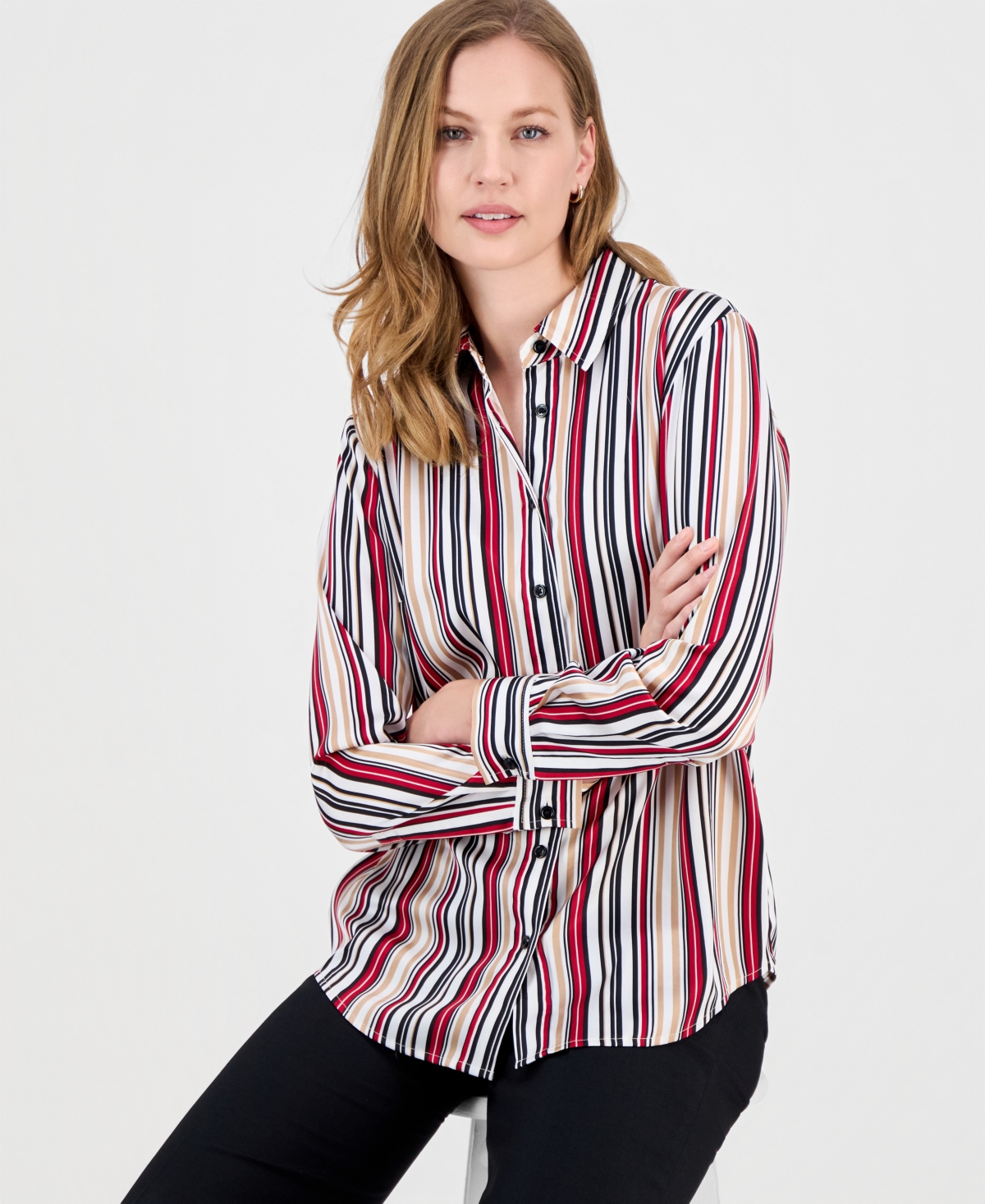 Kasper Petite Striped Button-Down Shirt